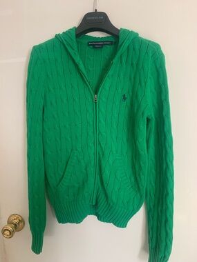 Ralph Lauren Green Cable-Knit Zip Hoodie Sweater